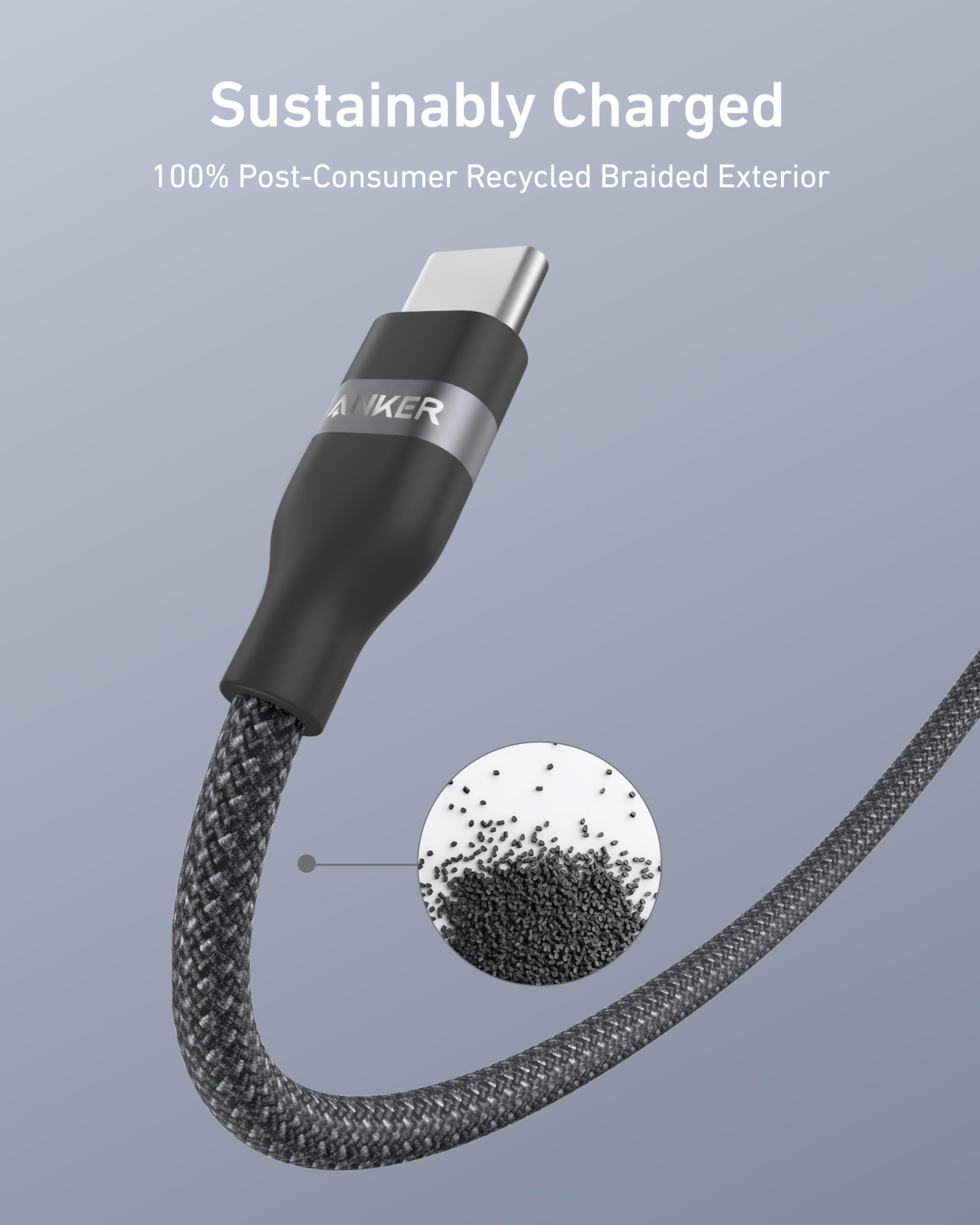 Anker USB-A to USB-C Cable (3 ft/6 ft, Upcycled-Braided)